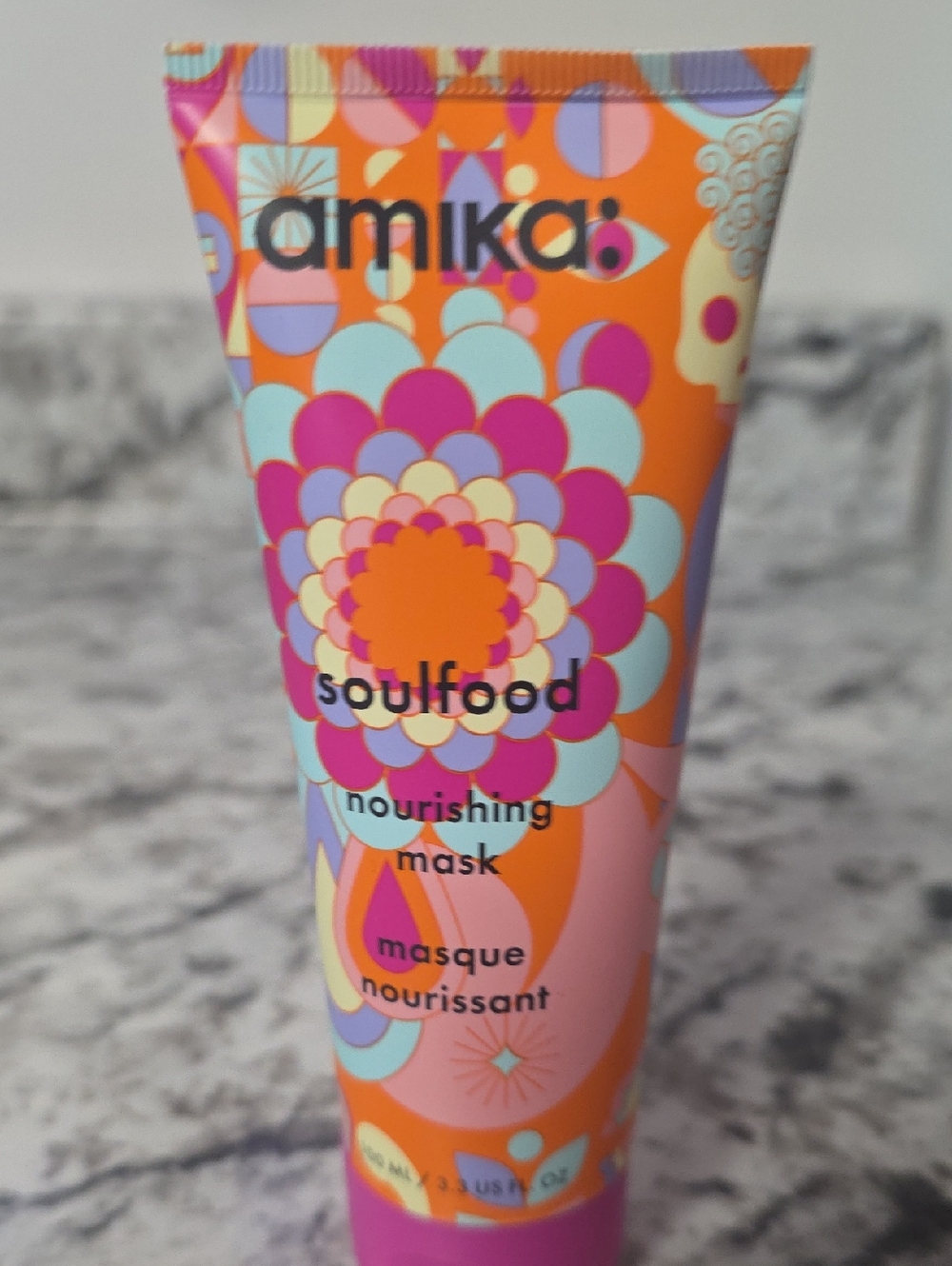 amika Soulfood Nourishing Mask — Orange Tube with Pink & Lavender Floral Design